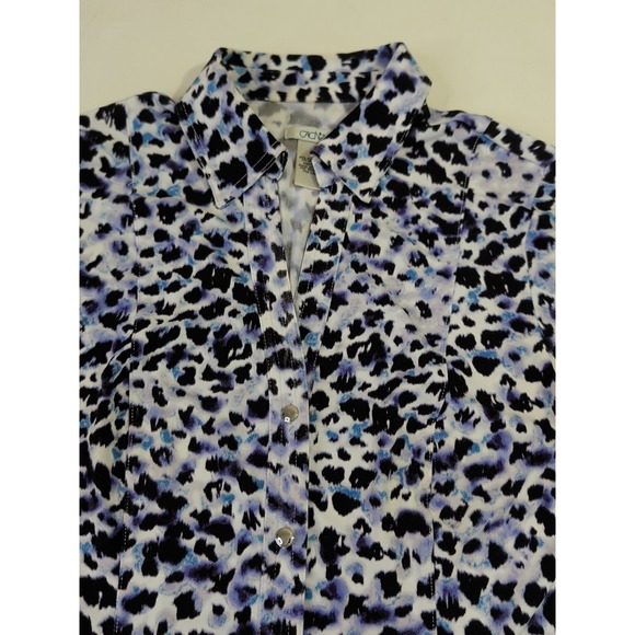 Cache Button Front Blouse Womens M Leopard Print Stretch Y2K Indie Office Casual - Picture 13 of 14